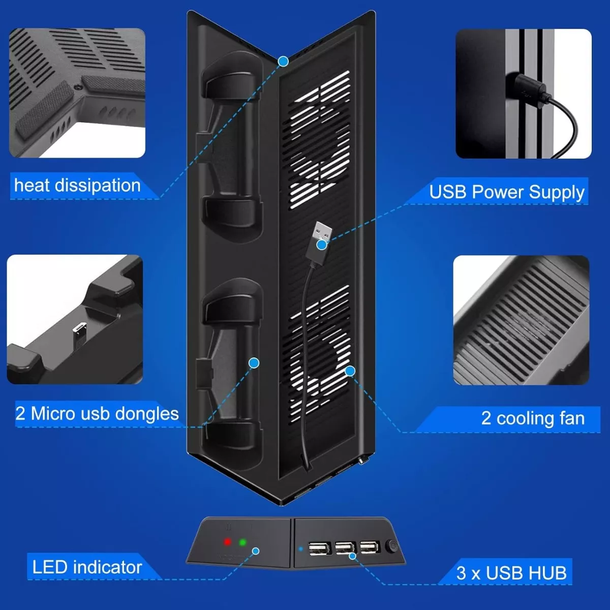 SOPORTE BASE COOLER VERTICAL DOBE SERIES PARA PS4, SLIM PRO - 3