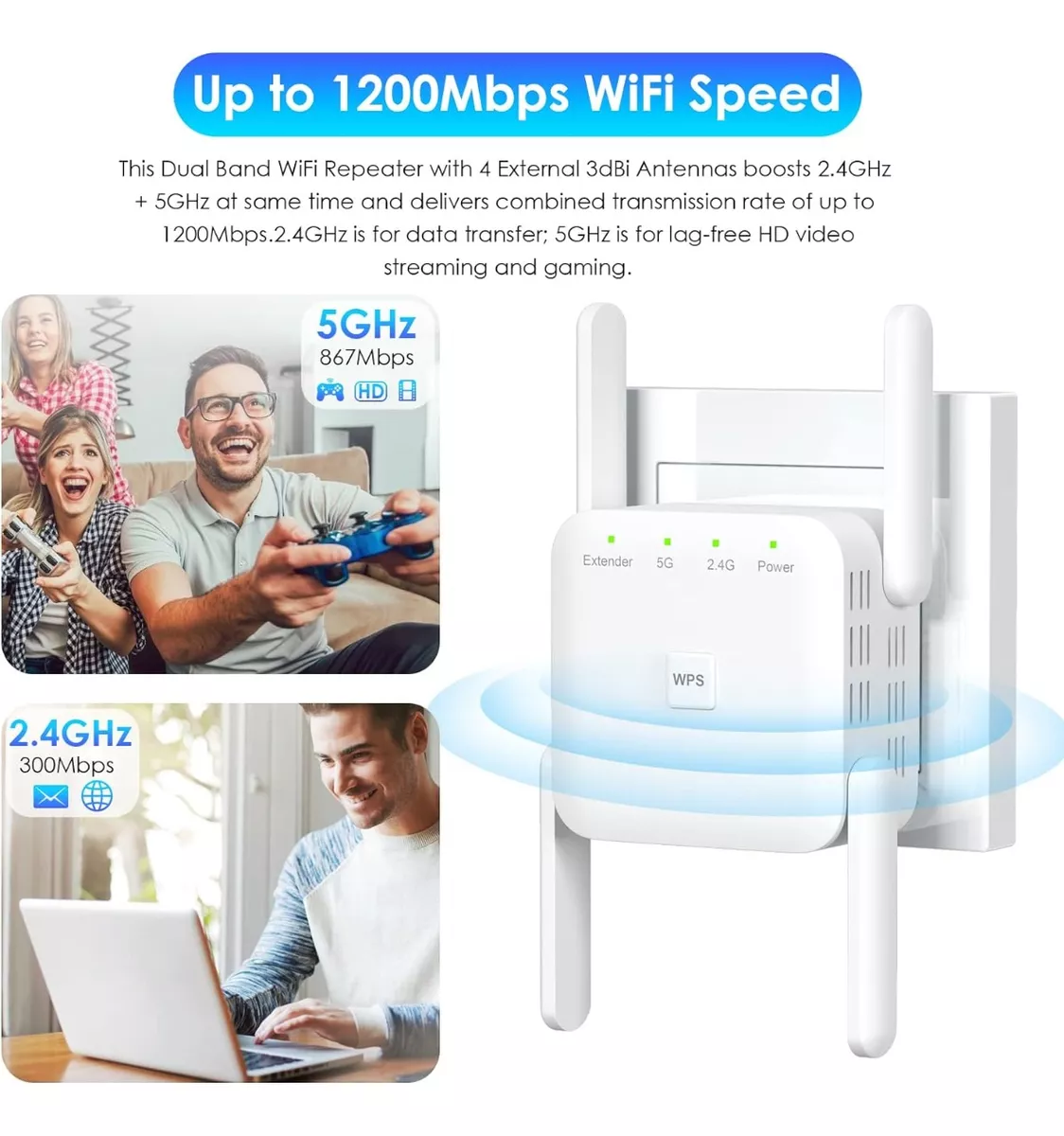 REPETIDOR AMPLIFICADOR WIFI DE 5GHZ 1200MBPS MULTIBANDA - 2