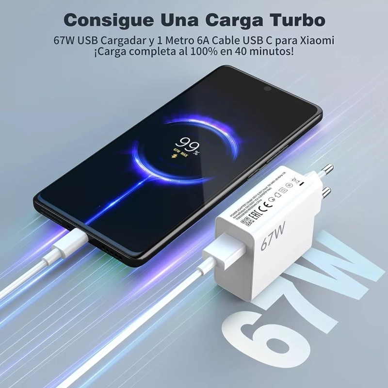 CARGADOR TURBO 67W + USB C PARA XIAOMI 11T 12 REDMI NOTE 11 - 2