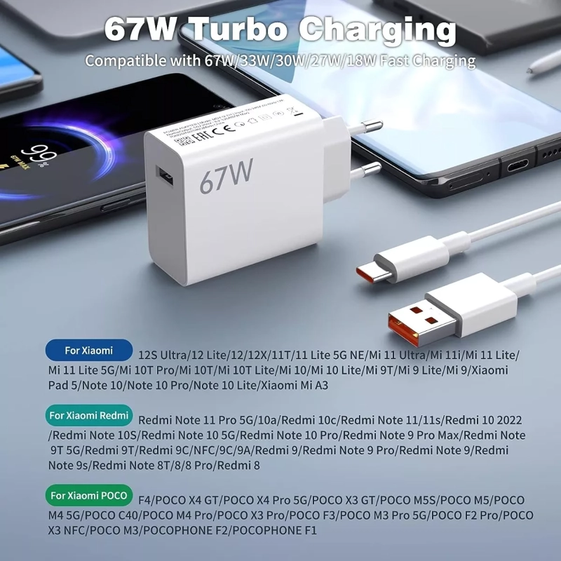 CARGADOR TURBO 67W + USB C PARA XIAOMI 11T 12 REDMI NOTE 11 - 3
