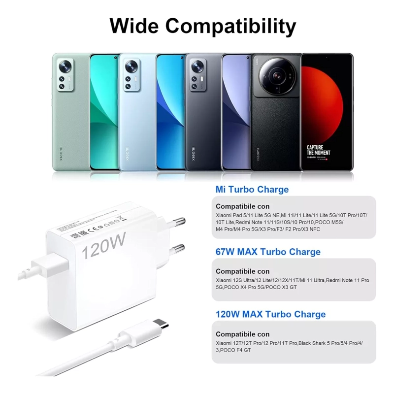 CARGADOR TURBO (120W) + CABLE 6A PARA XIAOMI 10T, 11T, 12T - 2
