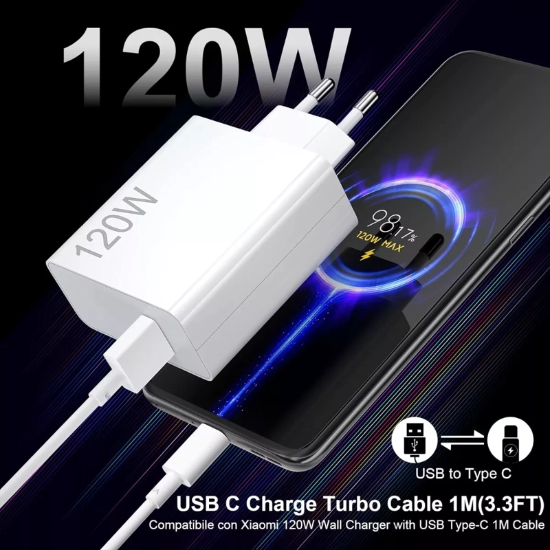 CARGADOR TURBO (120W) + CABLE 6A PARA XIAOMI 10T, 11T, 12T - 3
