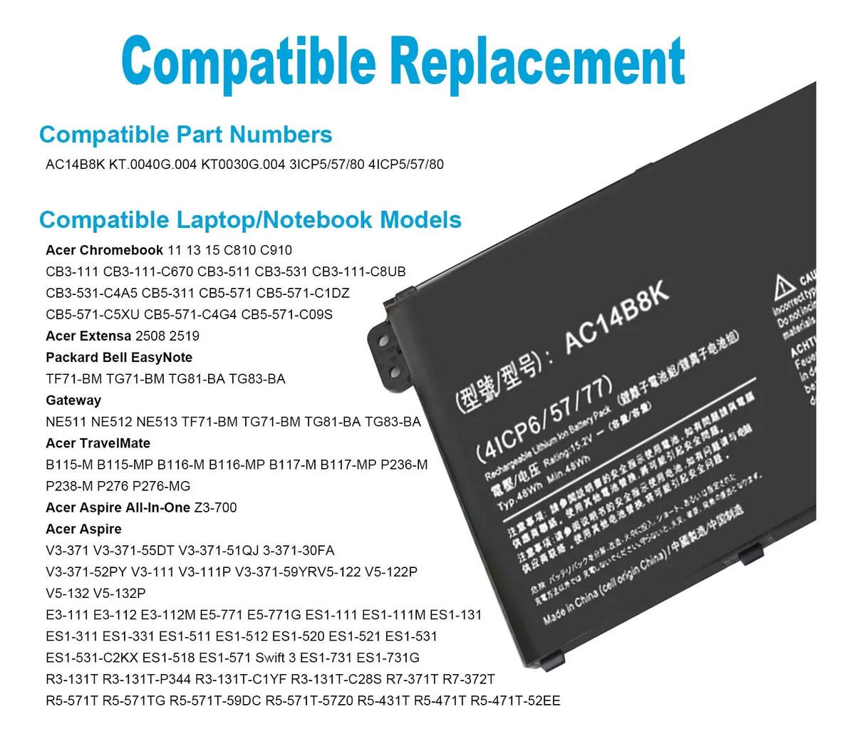 BATERÍA (AC14B8K) PARA ACER ASPIRE R5-371T-C4XT SERIES - 3