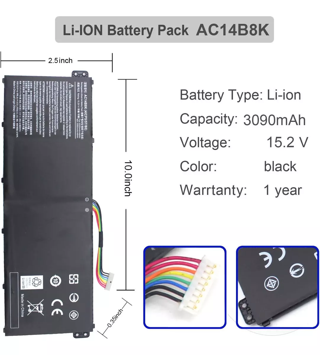 BATERÍA (AC14B8K) PARA ACER ASPIRE R5-371T-C4XT SERIES - 4