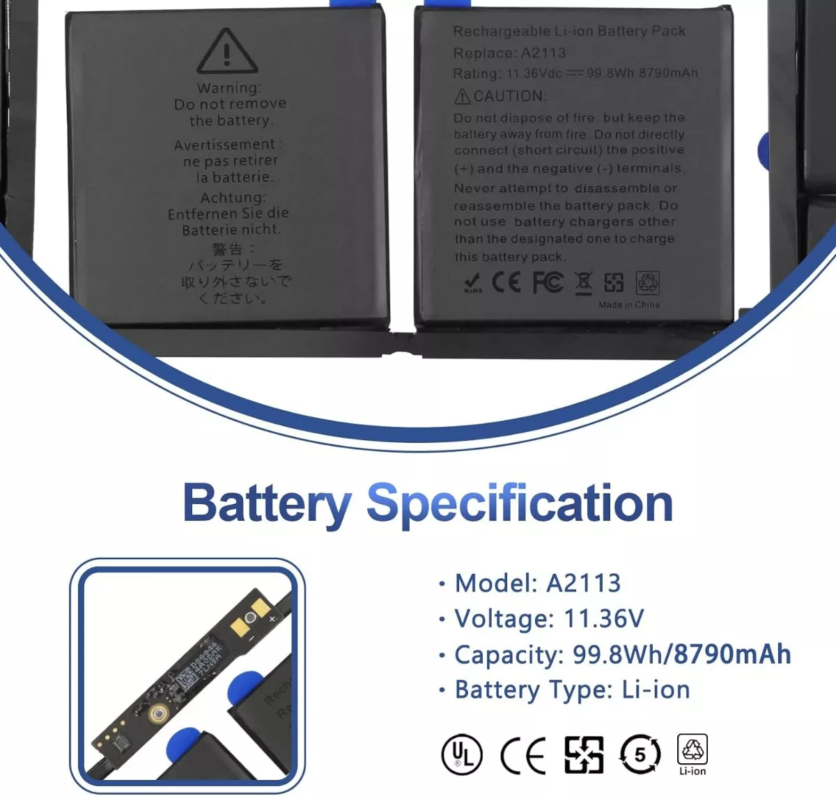 BATERÍA A2113 PARA MACBOOK PRO 16 TOUCHBAR A2141 EMC 3347 - 2