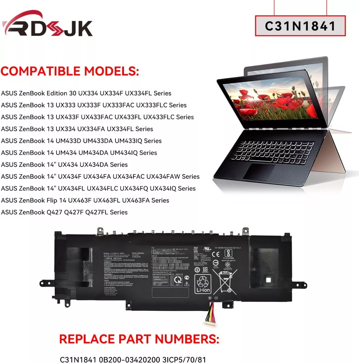 BATERIA (C31N1841) PARA ASUS ZENBOOK UX334 UX434 UX433 UX434 - 2