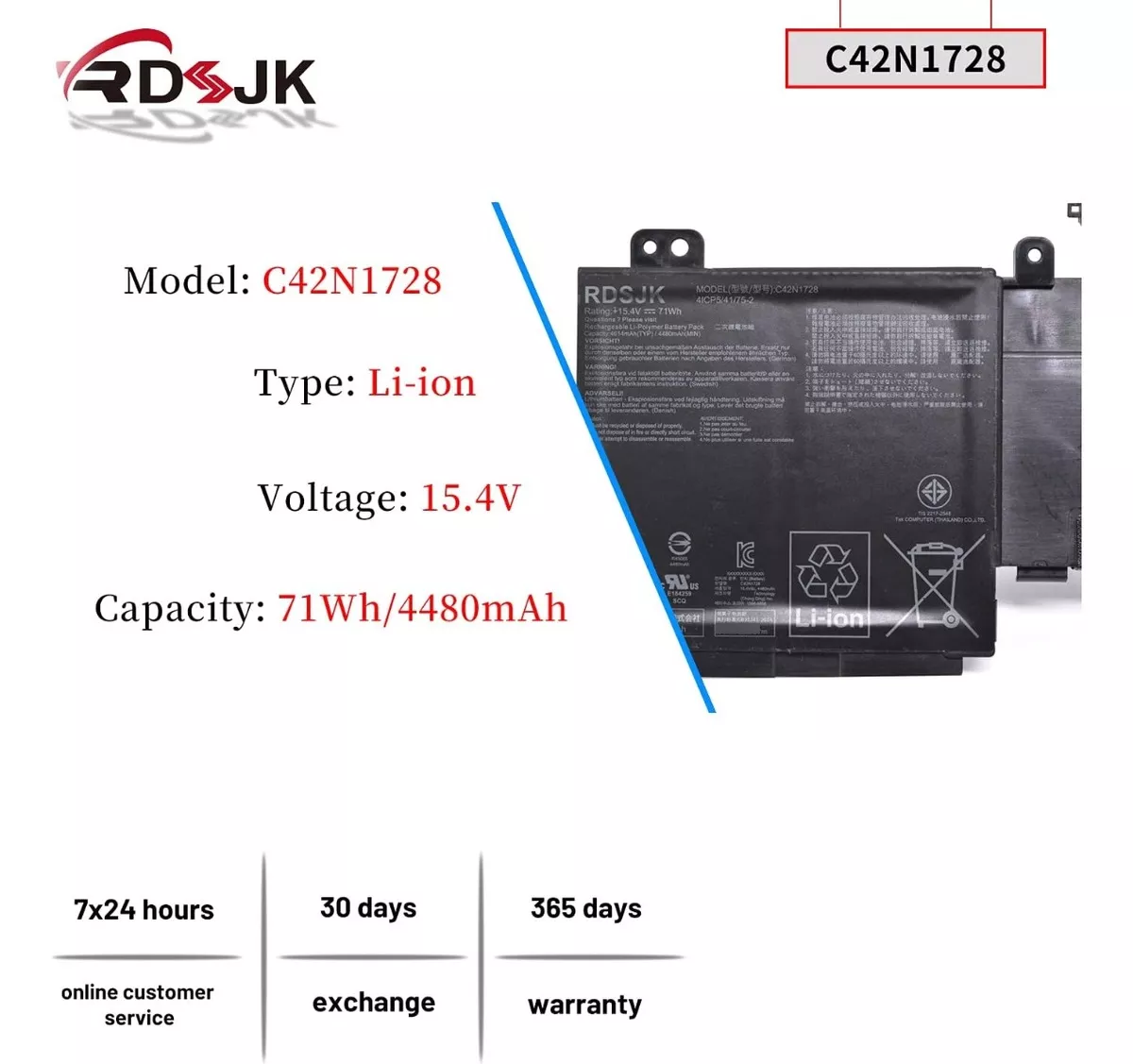 BATERIA C42N1728 PARA ASUS ZENBOOK UX550GD UX580 SERIES - 3