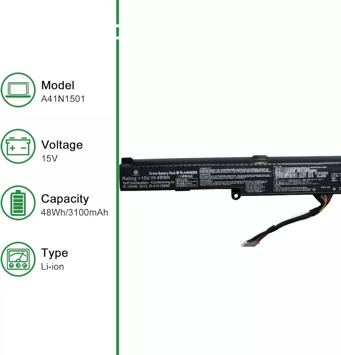 BATERIA (A41N1501) PARA ASUS GL752 N552V N752 SERIES NUEVA - 3