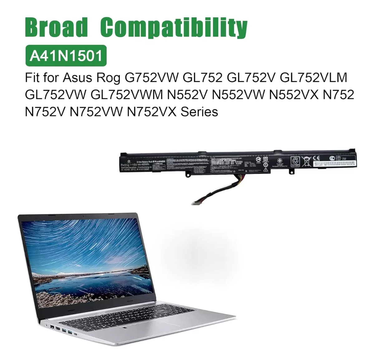 BATERIA (A41N1501) PARA ASUS GL752 N552V N752 SERIES NUEVA - 5