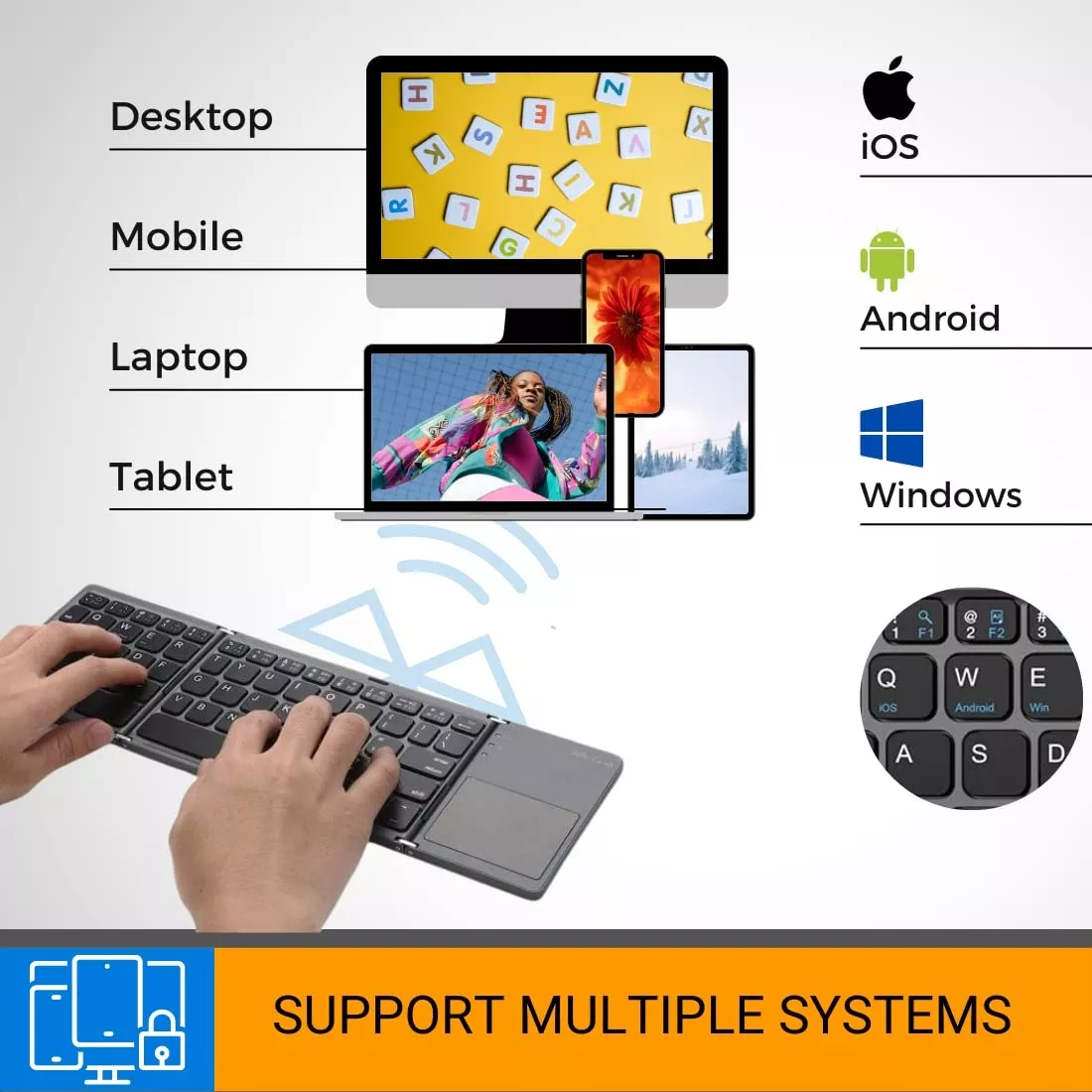 TECLADO INALAMBRICO PLEGABLE BLUETOOTH TOUCHPAD TABLET PC - 2