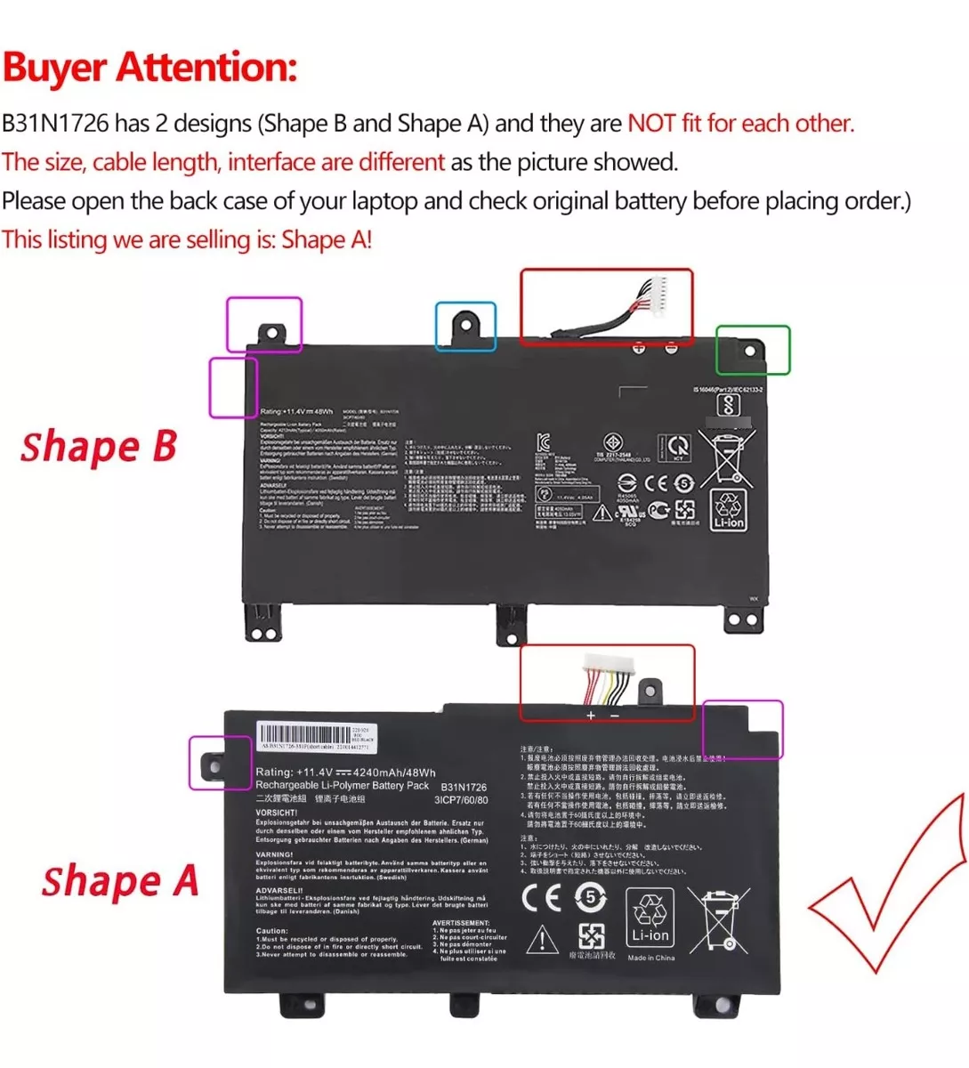 BATERÍA (B31N1726) PARA ASUS TUS GAMING F15 FX506LH SERIES - 2