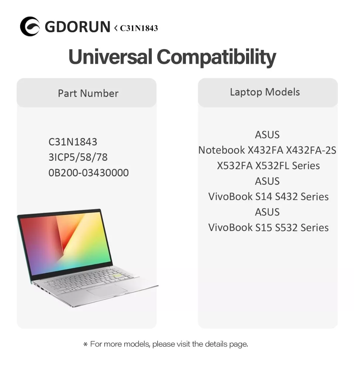 BATERÍA PARA ASUS (C31N1843) VIVOBOOK S14 S15 S532FA S432FL - 2