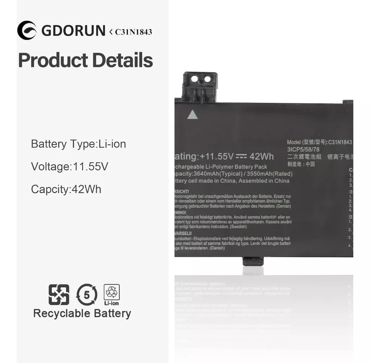 BATERÍA PARA ASUS (C31N1843) VIVOBOOK S14 S15 S532FA S432FL - 5
