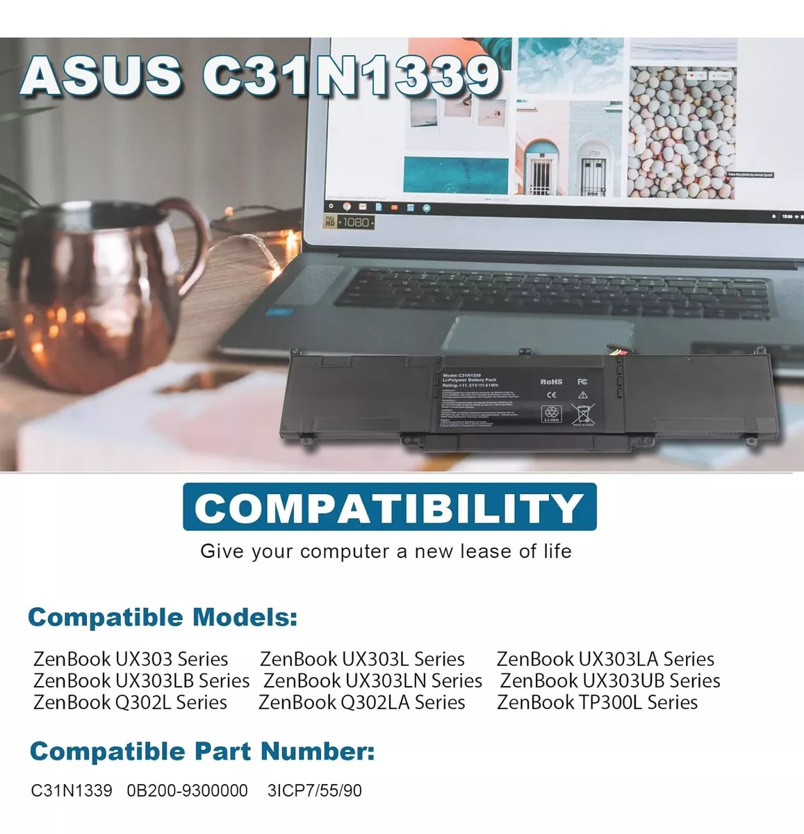 BATERÍA (C31N1339) PARA ASUS ZENBOOK UX303 UX303L UX303LA - 2