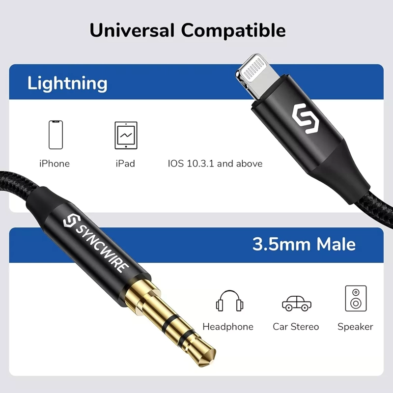 CABLE AUDIO AUXILIAR LIGHTING A JACK 3,5MM IPHONE 14 13 - 2