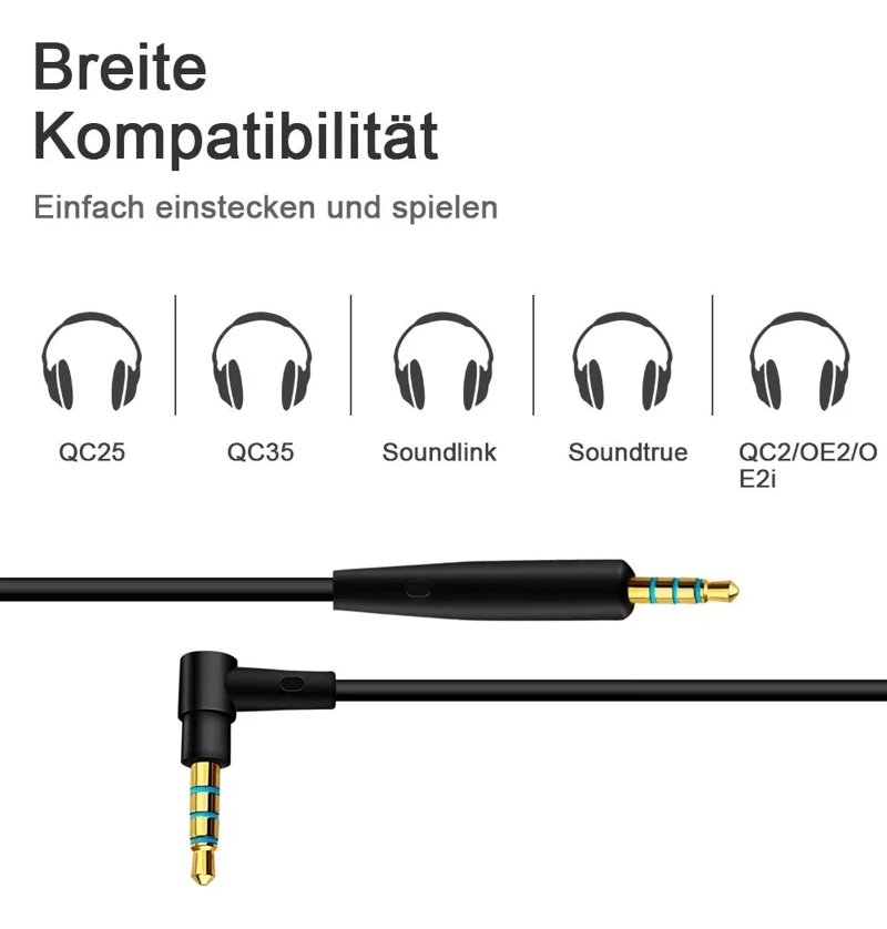 Cavo Microfono Audio 150cm Con Telecomando Jack 3.5mm Per Bose QC35, QC25, SoundTrue – Ricambio Compatibile IOS/Android