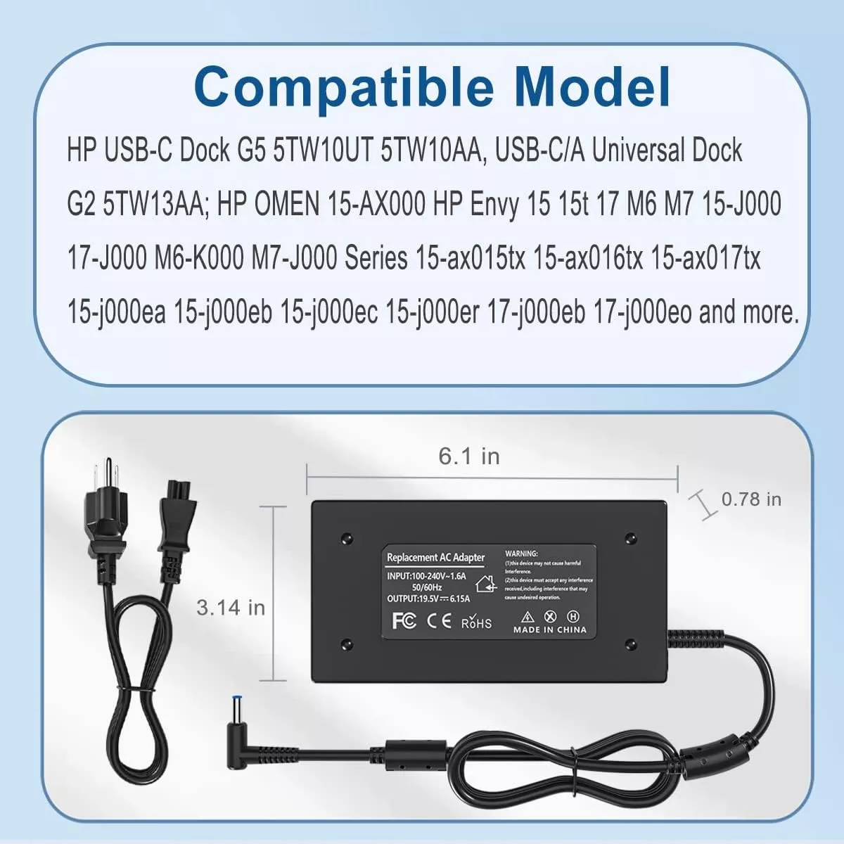 CARGADOR PARA NOTEBOOK HP ENVY 15-J108LA (120W) SERIES - 5
