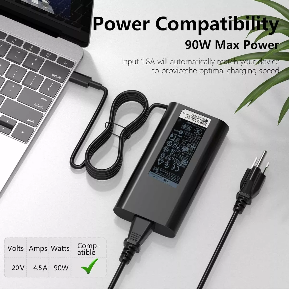CARGADOR PARA NOTEBOOK DELL XPS 13 9360 9365 9370 USB C 90W - 5