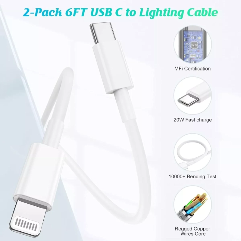 2 CABLE USB-C LIGHTNING 2MT (20W) IPHONE 14 13 12 11 PRO MAX - 2