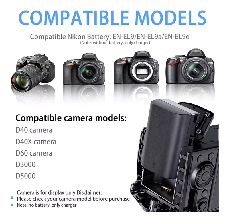 CARGADOR MH-23 BATERIA ENEL-9A NIKON D40 D60 D3000 D5000 - 2