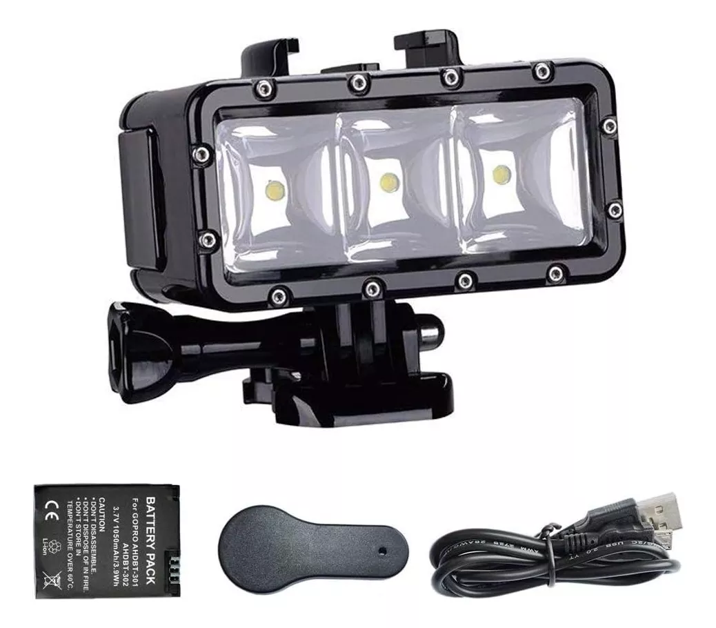 FOCO LED SUMERGIBLE PARA GOPRO HERO 12 11 10 9 MAX POTENTE - 1