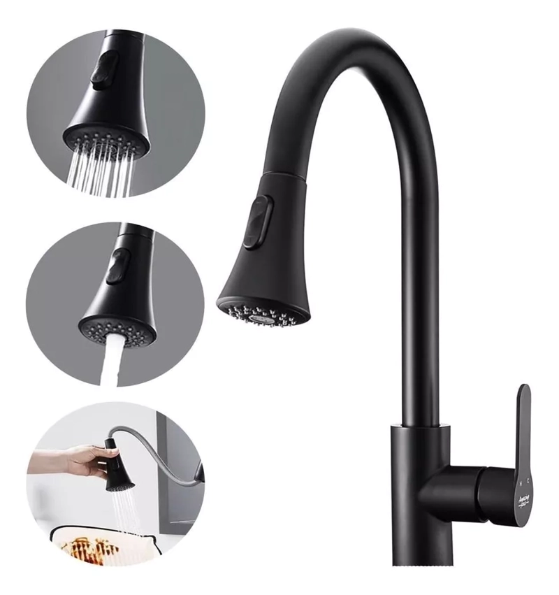 LLAVE MONOMANDO LAVAPLATOS PROFESIONAL EXTRAIBLE NEGRO MATE - 1