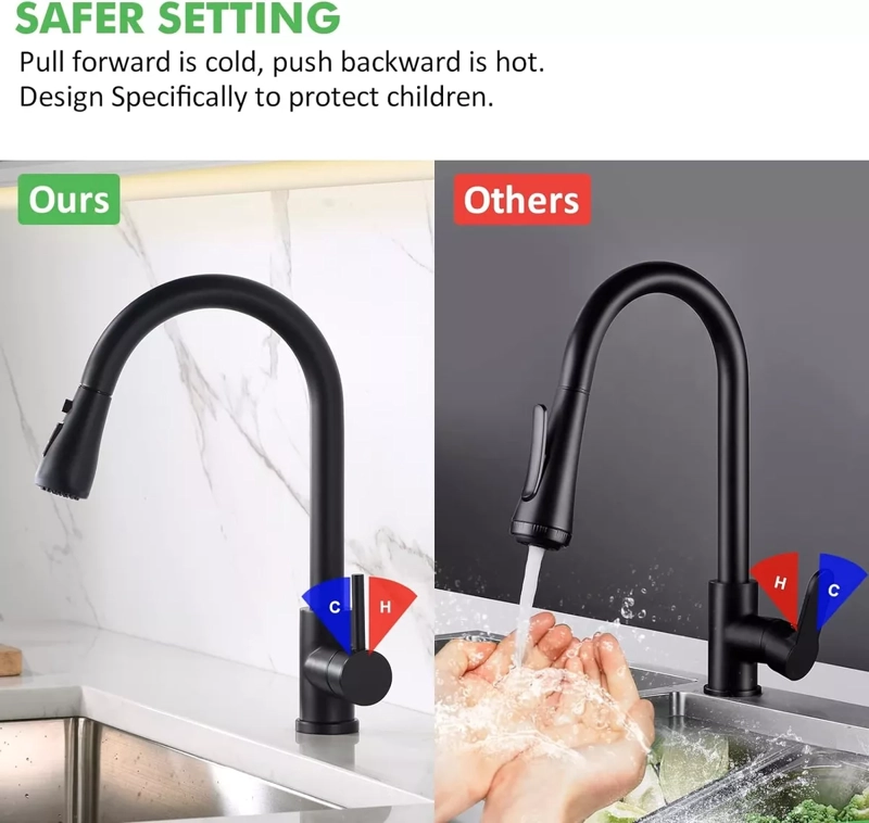 LLAVE MONOMANDO LAVAPLATOS PROFESIONAL EXTRAIBLE NEGRO MATE - 4