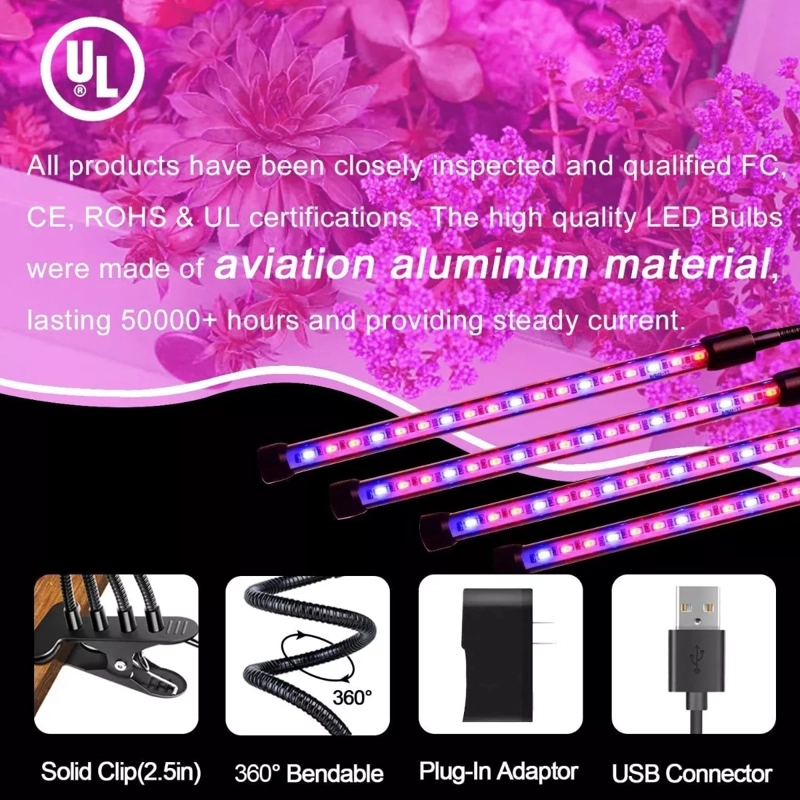 LAMPARA LUZ LED UV CULTIVO INTERIOR PLANTAS 4 TUBOS POTENTE - 5