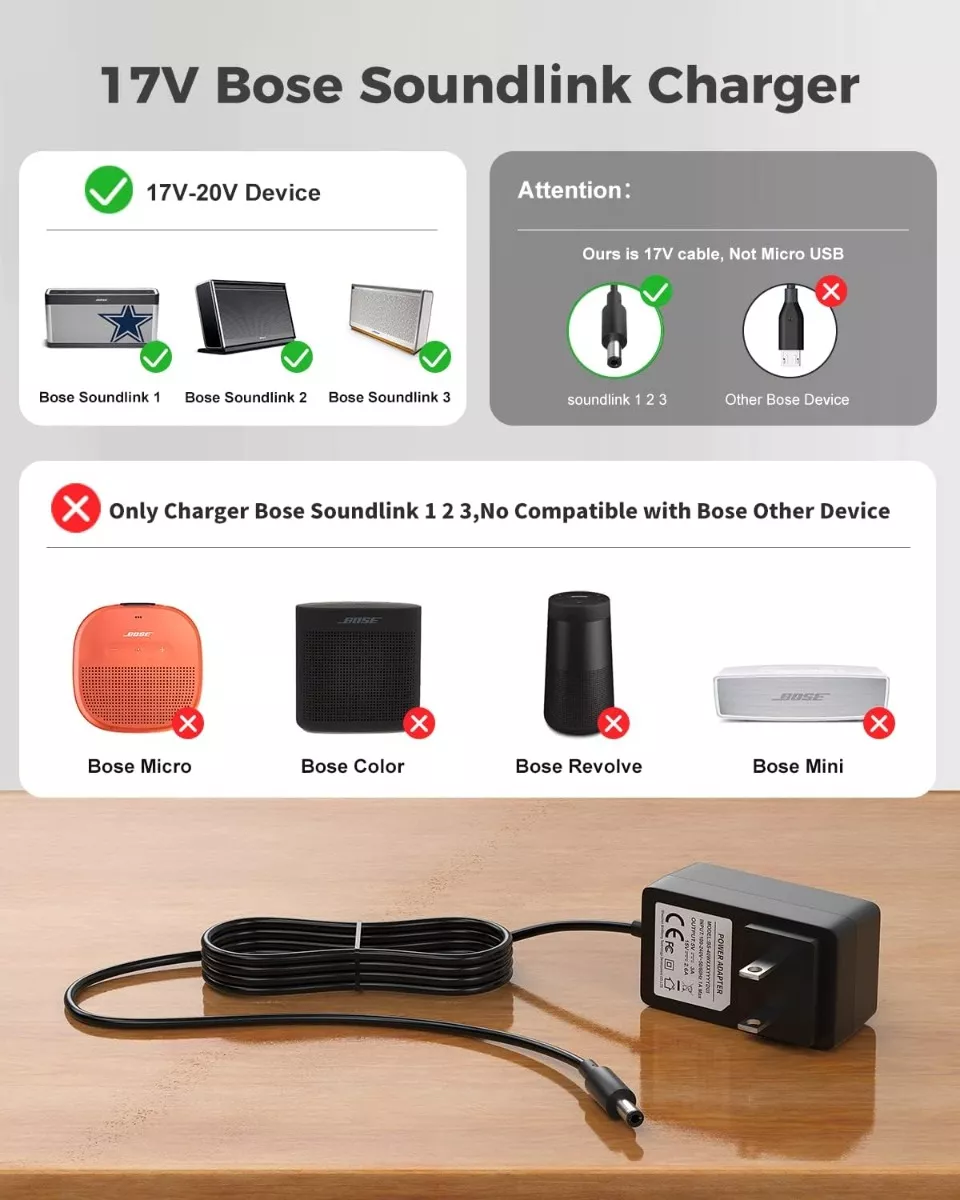 CARGADOR PARA PARLANTE BOSE SOUNDLINK WIRELESS BLUETOOTH 17V - 2