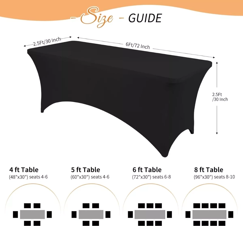 FUNDA LICRA ELASTICA MESAS PLEGABLES ESTANDAR (6FT) NEGRO - 2