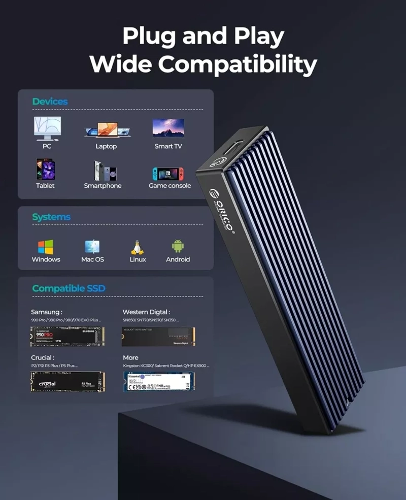 COFRE SSD M.2 PCIE NVME 10GBPS ALUMINIO USB-3 | USB-C ORICO - 5