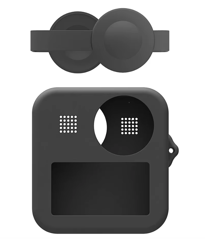 FUNDA SILICONA PARA GOPRO MAX 360 + TAPA LENTE ANTIPOLVO NEGRO - 1
