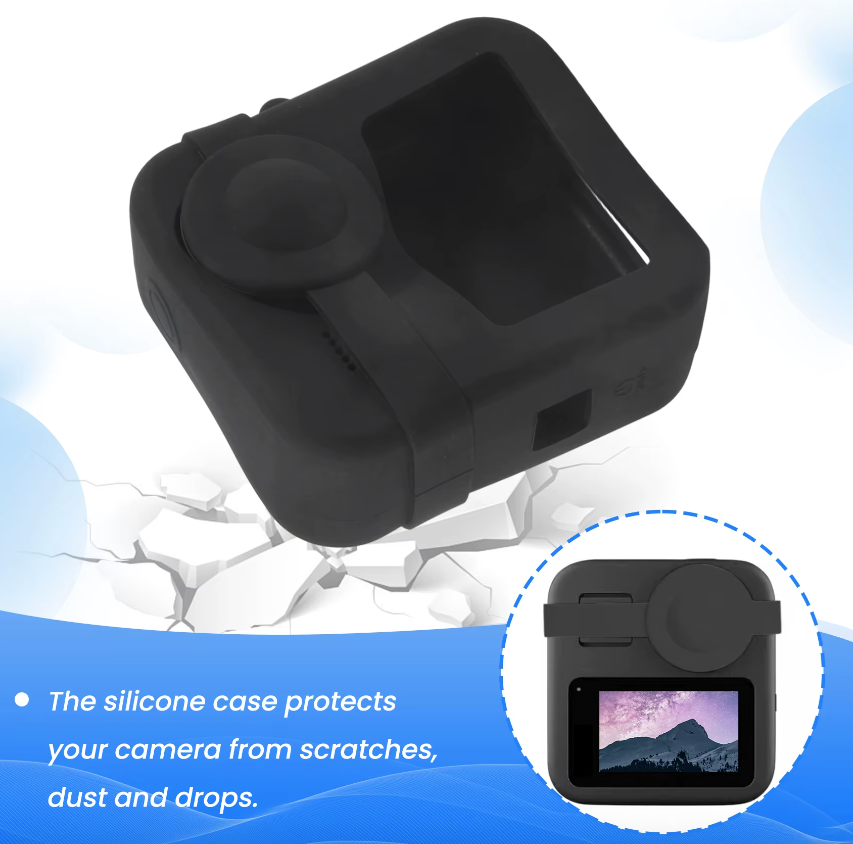 FUNDA SILICONA PARA GOPRO MAX 360 + TAPA LENTE ANTIPOLVO NEGRO - 7