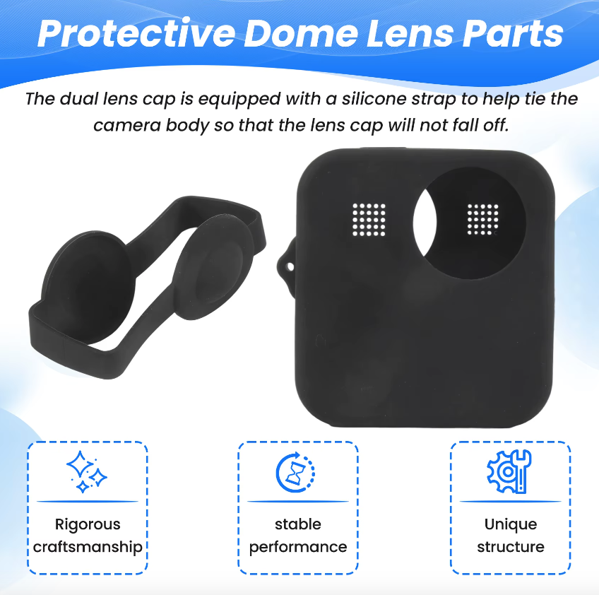 FUNDA SILICONA PARA GOPRO MAX 360 + TAPA LENTE ANTIPOLVO NEGRO - 8