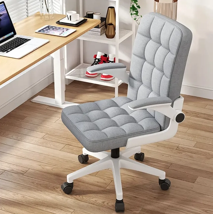 SILLA OFICINA ERGONOMICA TELA GRIS CON APOYABRAZOS AJUSTABLE - 1