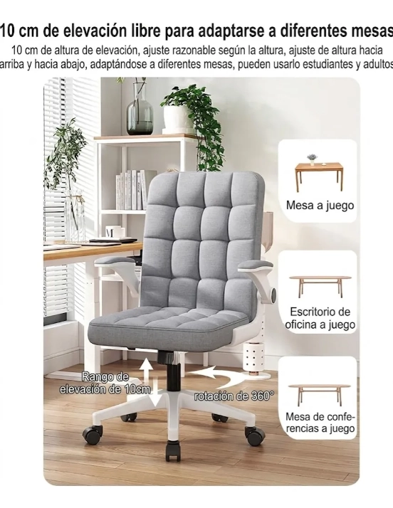 SILLA OFICINA ERGONOMICA TELA GRIS CON APOYABRAZOS AJUSTABLE - 2