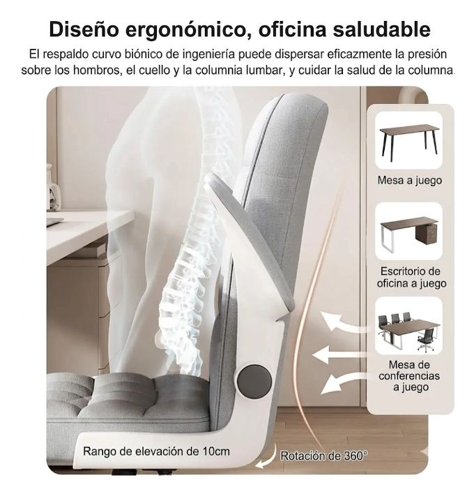 SILLA OFICINA ERGONOMICA TELA GRIS CON APOYABRAZOS AJUSTABLE - 3