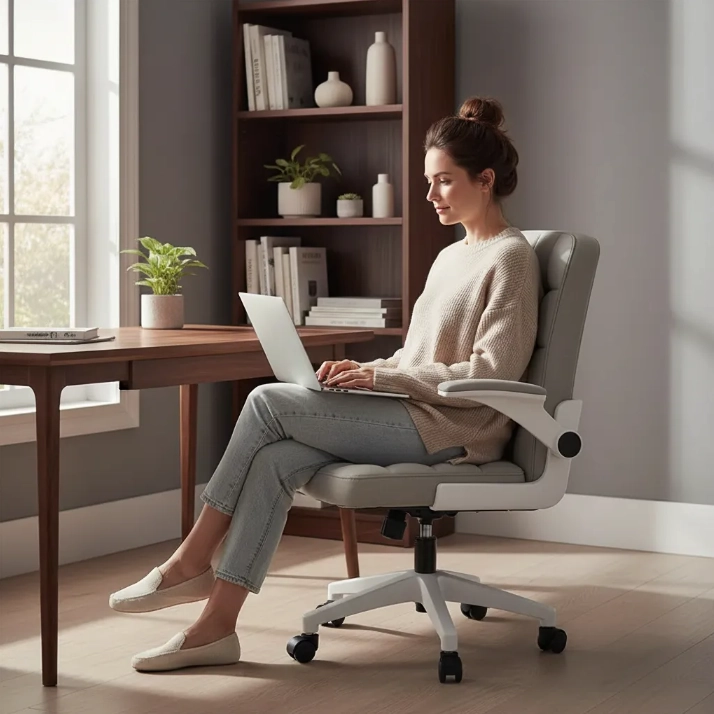 SILLA OFICINA ERGONOMICA TELA GRIS CON APOYABRAZOS AJUSTABLE - 6