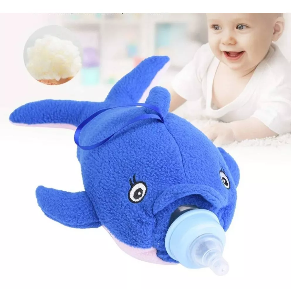 FUNDA CUBRE MAMADERA TUTIHOGAR AZUL PELUCHE PORTA MAMADERA ANTIGOLPES - 3