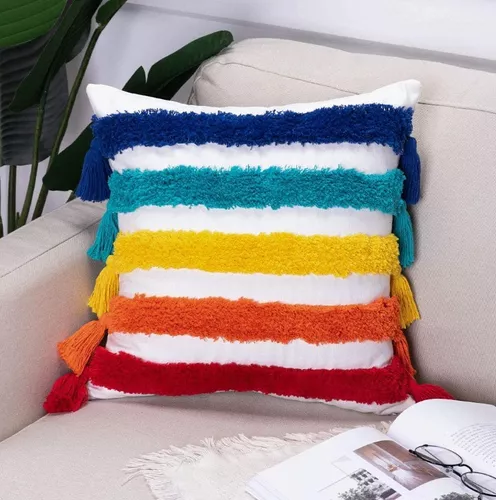 FUNDA COJÍN TUTIHOGAR PACK 2 BOHO MARROQUI BORDADA DECORATIVAS BOHO ARCOIRIS MULTICOLOR - 2