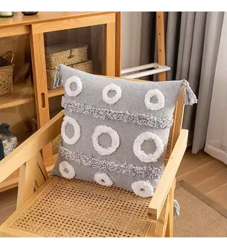 PACK 2 FUNDAS DE COJÍN BOHO MARROQUI BORDADA DECORATIVAS- BOHO GRIS - 1