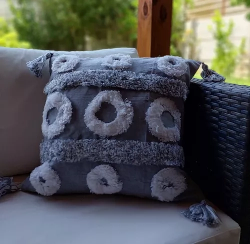 PACK 2 FUNDAS DE COJÍN BOHO MARROQUI BORDADA DECORATIVAS- BOHO GRIS - 3