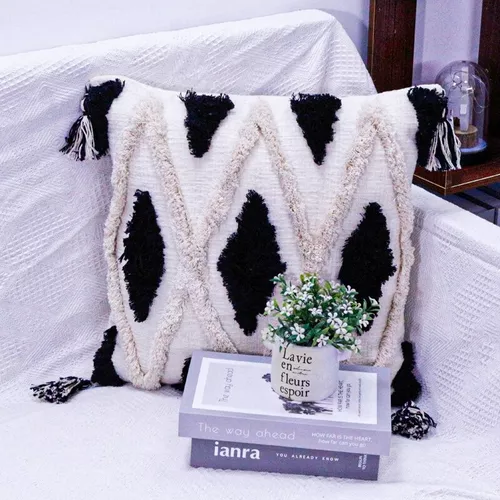 FUNDA COJÍN TUTIHOGAR PACK 2 BOHO MARROQUI BORDADA DECORATIVAS BOHO NEGRO - 1