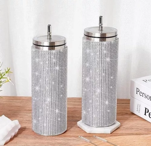 VASO TUTIHOGAR BOTELLA CON BRILLANTES INCLUYE BOMBILLA 600ML - 2