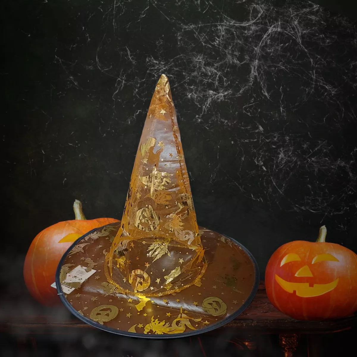 SOMBRERO BRUJA TRANSPARENTE CON DORADO O PLATEADO HALLOWEEN - 5