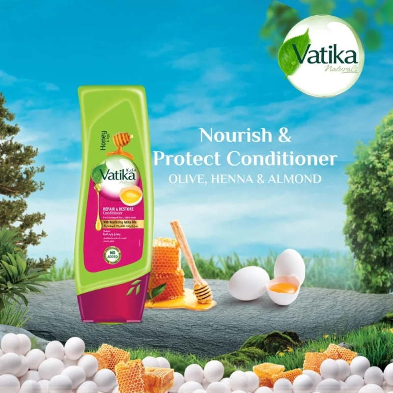 ACONDICIONADOR VATIKA NATURALS 400 ML MIEL Y HUEVO REPARA Y RESTAURA - 3