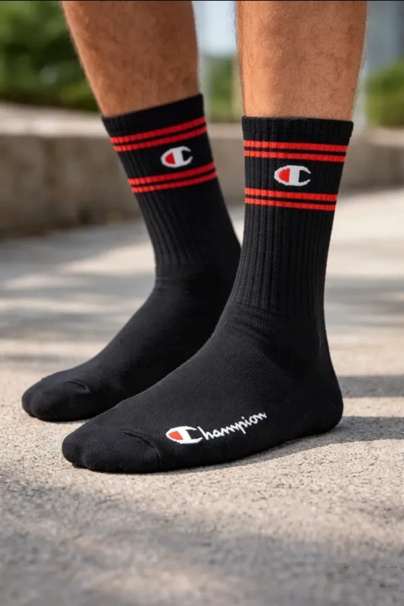 PACK 3 PARES CALCETINES CHAMPION UNISEX NEGRO DEPORTIVOS RED - 2