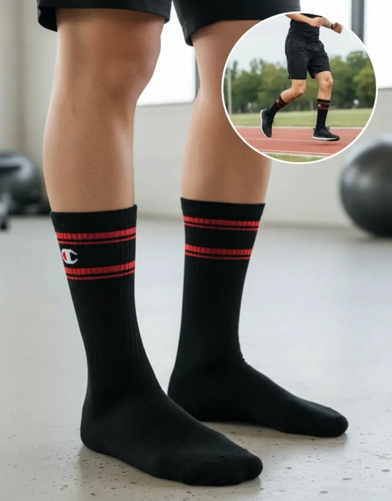 PACK 3 PARES CALCETINES CHAMPION UNISEX NEGRO DEPORTIVOS RED - 4