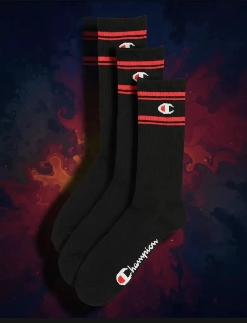 PACK 3 PARES CALCETINES CHAMPION UNISEX NEGRO DEPORTIVOS RED - 6