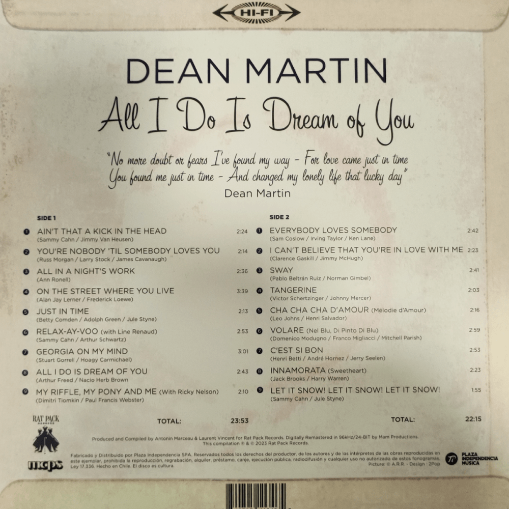 VINILO DEAN MARTIN/ ALL I DO IS DREAM OF YOU 1LP - 1